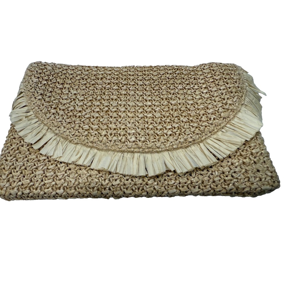 Beachly North Shore Woven Straw Envelope Clutch with Fringe 100% Recycled Bag